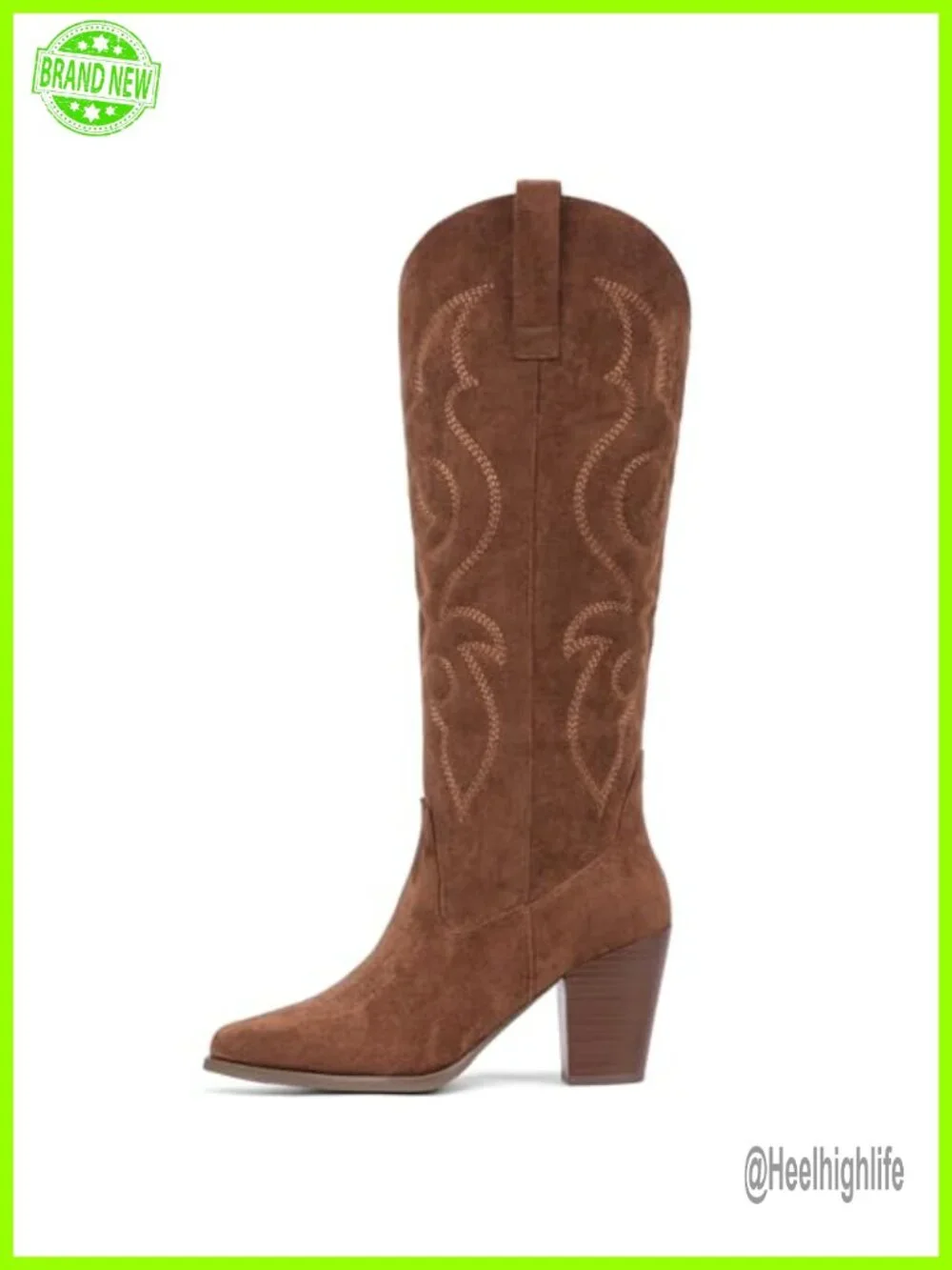 Faux Suede Cowboy Boots - Knee High Western Cowgirl Boots with Side Zipper,